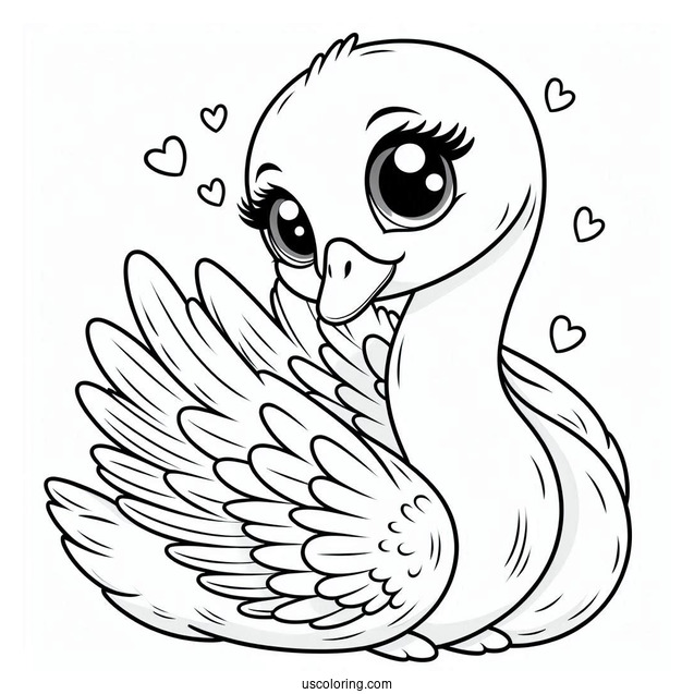 Swan Coloring Page With Big Round Eyes