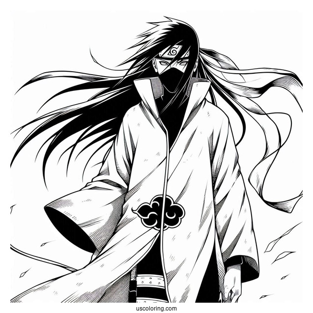Naruto Coloring Page of Uchiha Itachi In Akatsuki Robe