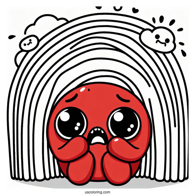 Red Friend Hiding From Scary Rainbow Friends Coloring Page