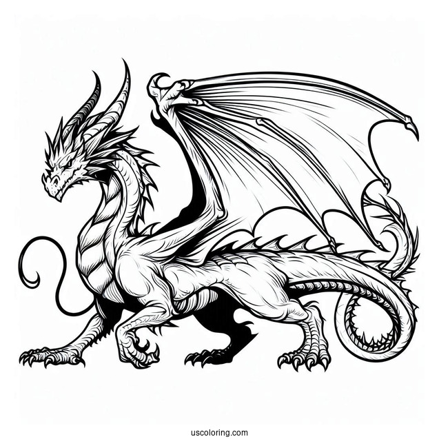 Fierce Looking Dragon With Wings And Claws Out
