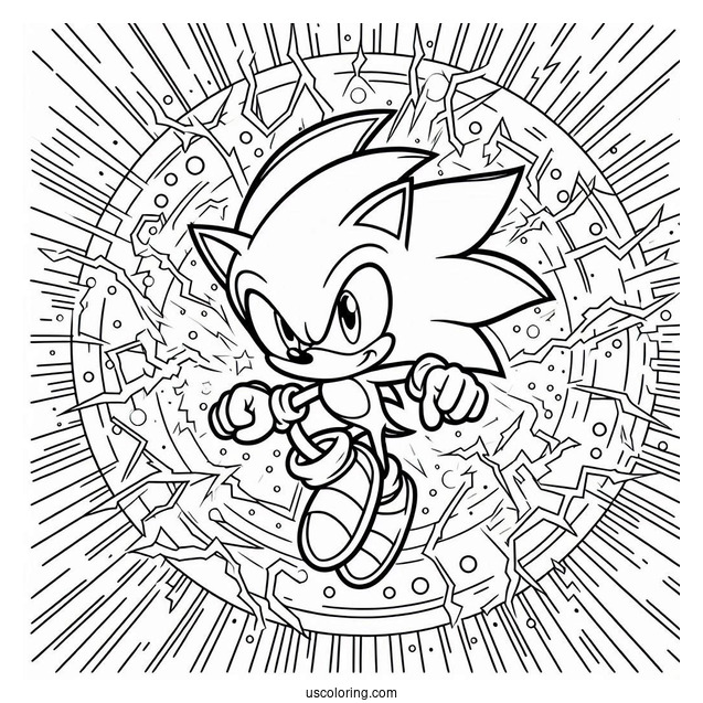 Super Sonic Coloring Page In Mid Air Surrounded By Electricity