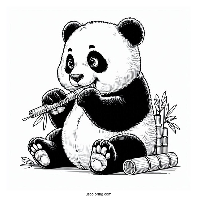 Adult Panda Eating Bamboo Coloring Picture