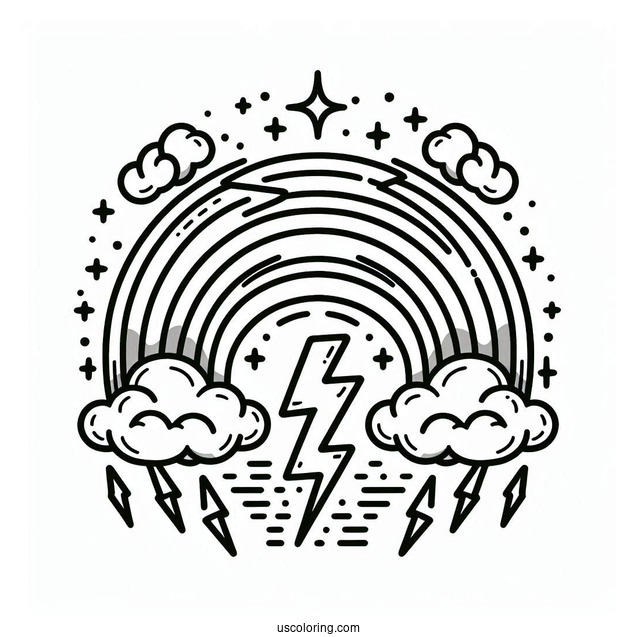 Rainbow With Storm Clouds And Lightening To Color