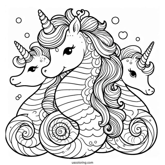 Coloring Page Of a Unicorn Seahorse