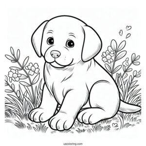 Simple Labrador Puppy On Grass To Color