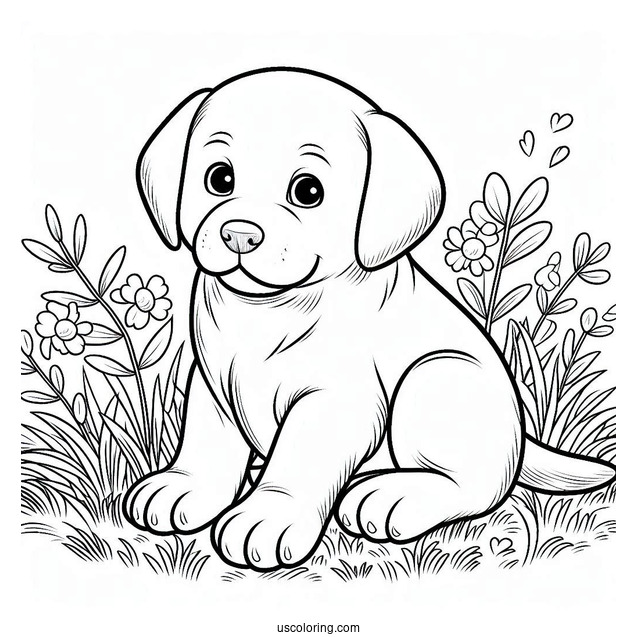 Simple Labrador Puppy On Grass To Color