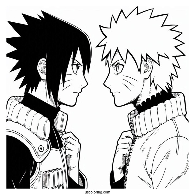 Young Naruto And Sasuke Coloring Page Glaring At One Another