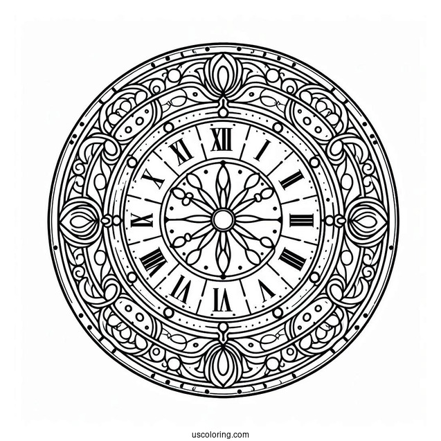 Clock Coloring Page With Minutes And Hours
