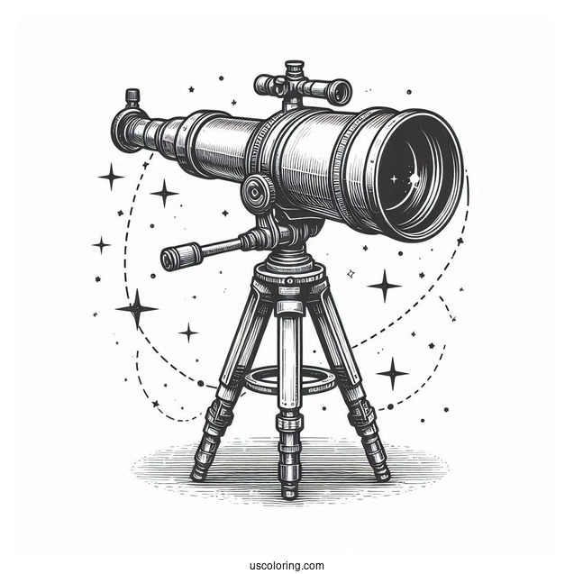 Science Coloring Page Of Detailed Refractor Telescope