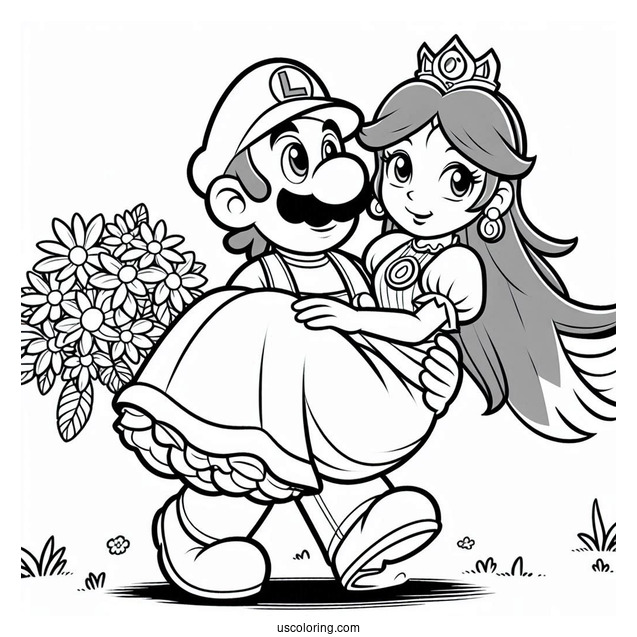 Luigi Carrying Princess Daisy Coloring Page