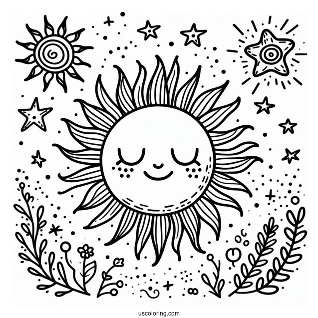 Summer Themed Sun To Color