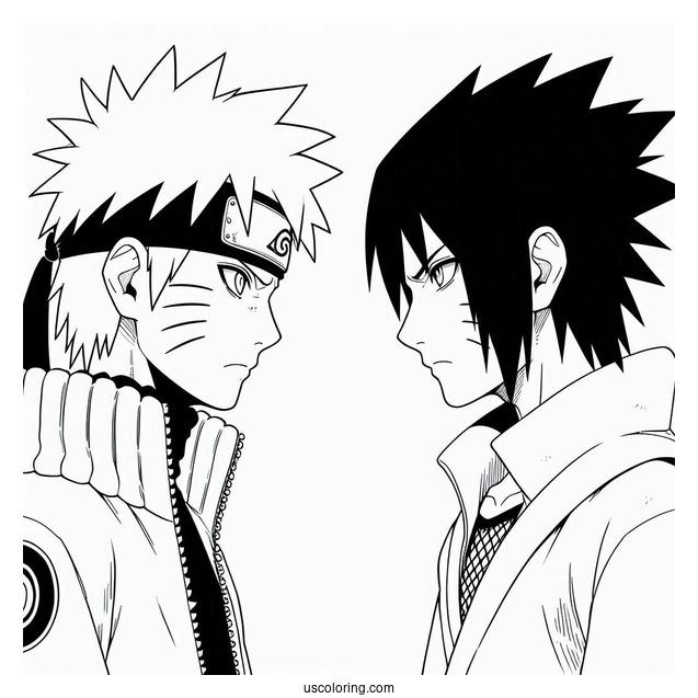 Young Naruto And Sasuke Coloring Page Glaring At One Another