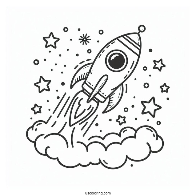 Easy Outline Of a Rocket To Color For Preschoolers