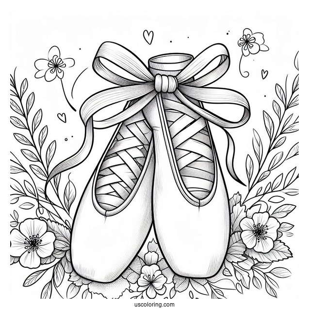 Coloring Sheet Of Ballet Shoes With Laces In A Bow