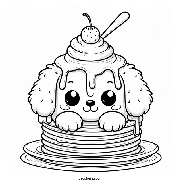 Cartoon Puppy Topping On Fluffy Pancake Coloring Page