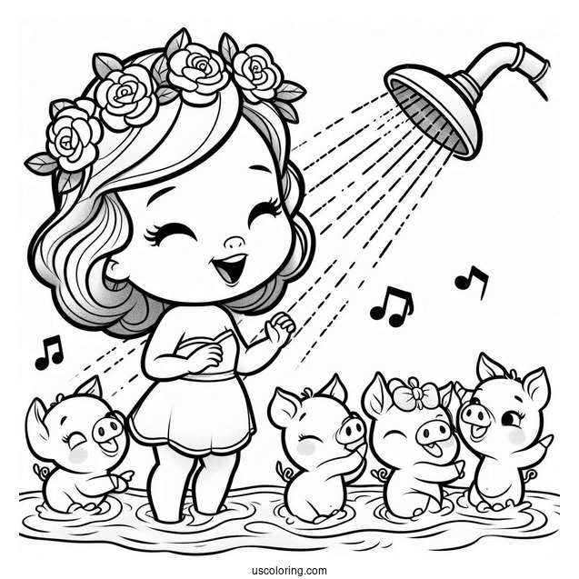 Sing Coloring Page Of Rosita Singing In The Shower While Bathing Piglets
