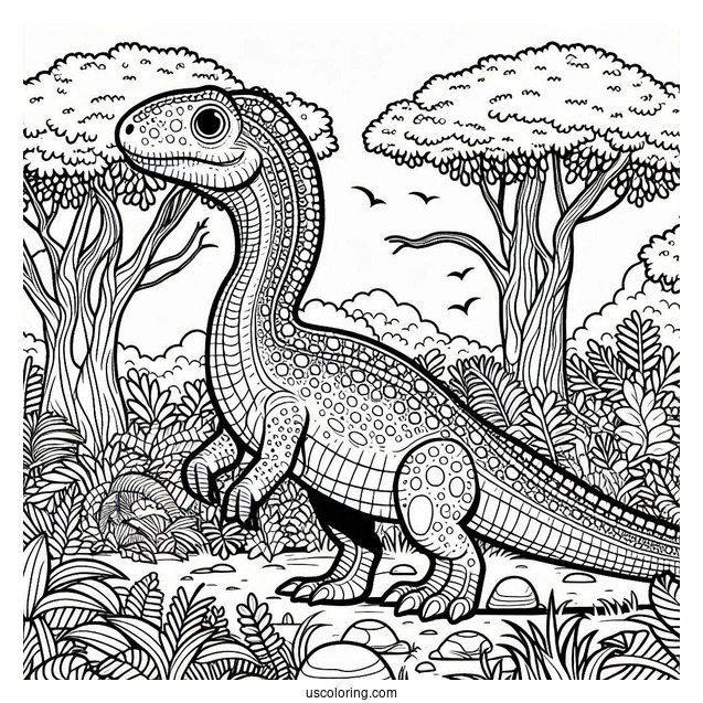 Iguanadon In The Forest Coloring Sheet
