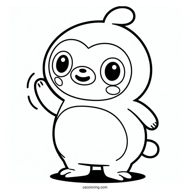 Pororo Coloring Page Of Simple Crong Waving For Preschoolers