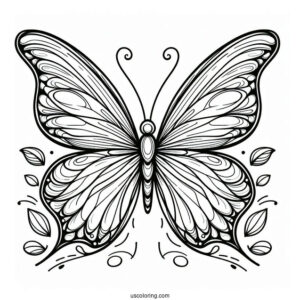 Large Butterfly Coloring Page In The Air For Kids
