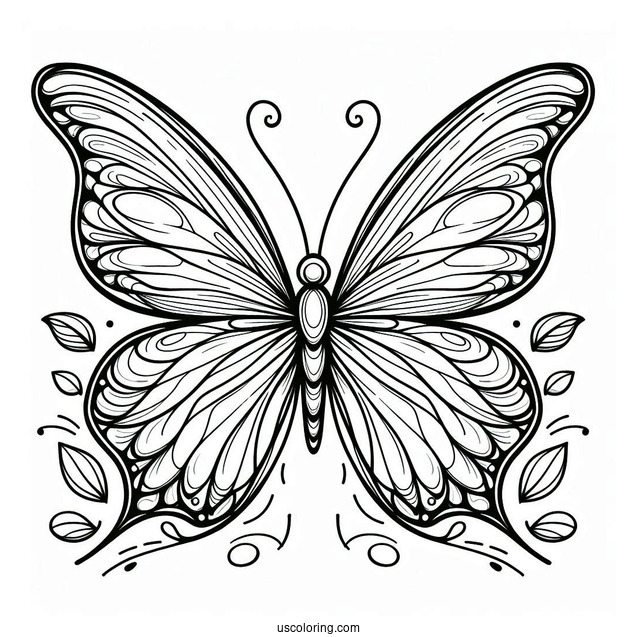 Large Butterfly Coloring Page In The Air For Kids