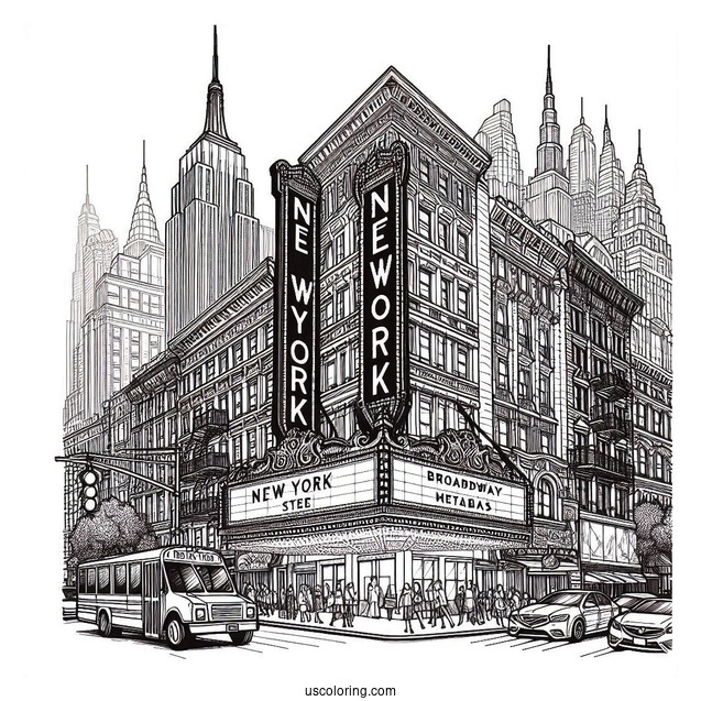 New York Coloring Page Of Broadway Marquee Sign