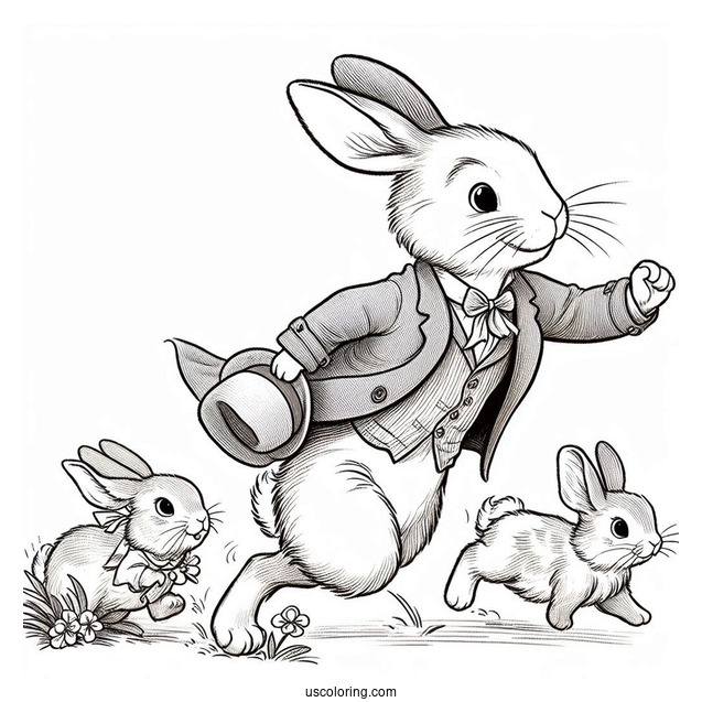 Thomas McGregor Chasing Peter Rabbit Coloring Page, Flops, Mopsy, Cotton Tail, And Friends