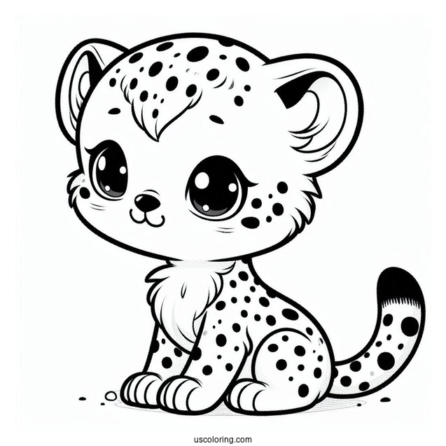 Kawaii Baby Cheetah Coloring Page Sitting Down