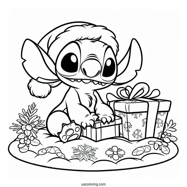 Christmas Themed Lilo And Stitch Coloring Page