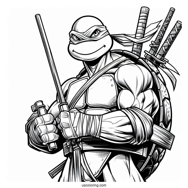 Ninja Turtles Coloring Page Of Adult Donatello Holding Bo Staff