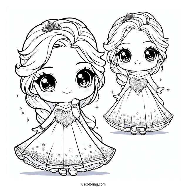 Cute Kawaii Young Elsa Coloring Page