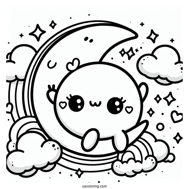 Kawaii Themed Moon Coloring Page