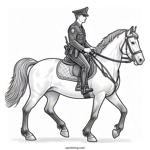 Mounted Police Officer On Horse To Color