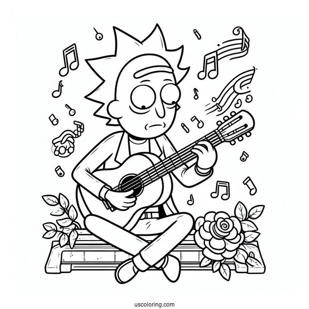 Rick And Morty Playing Music Coloring Page