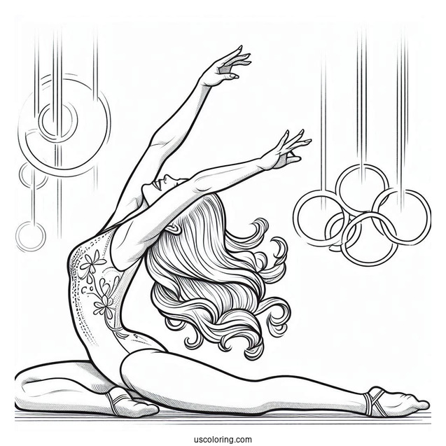 Olympics Coloring Page Of Girl Gymnast Doing A Split In Mid Air