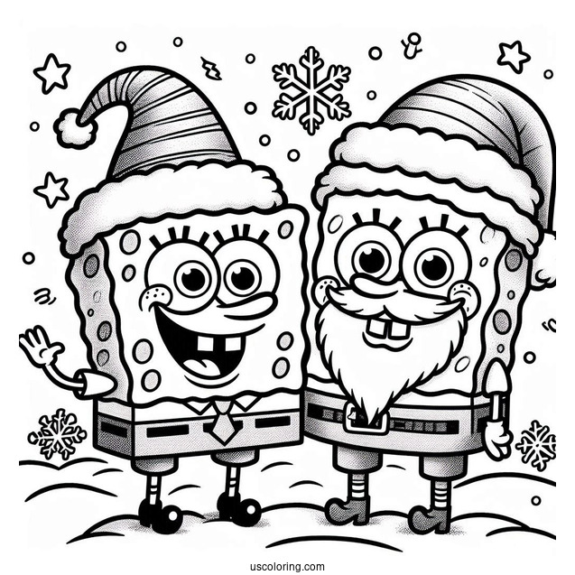 SpongeBob And Patrik Dressed Up As Santa For Christmas