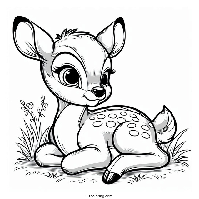 Bambi Sitting On Grass Coloring In