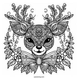 Intricate Rudolph Coloring Page Mandala With Mistletoes