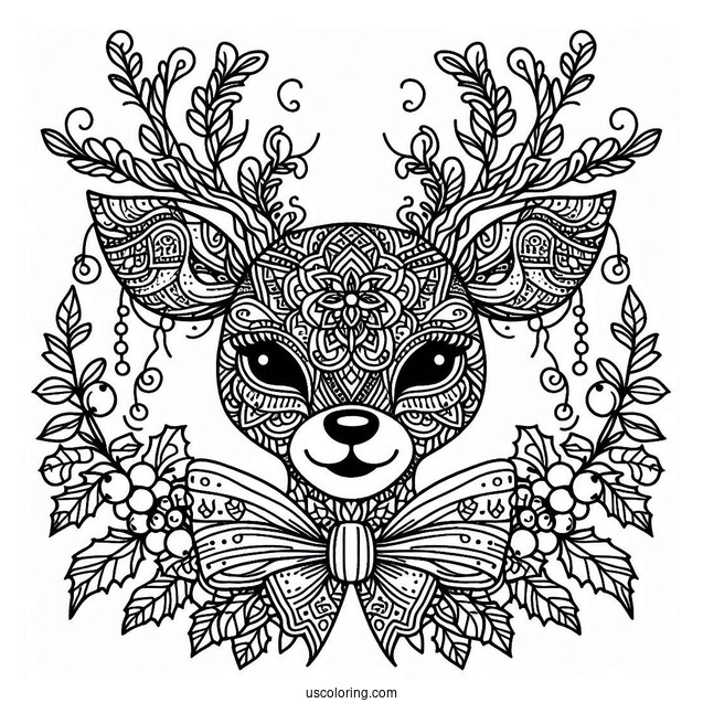 Intricate Rudolph Coloring Page Mandala With Mistletoes