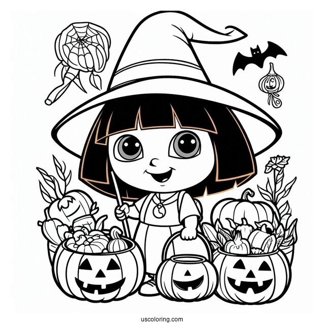 Halloween Themed Dora The Explorer Coloring Page