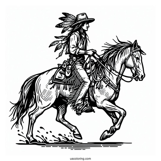 Cowboy Coloring Page Of Native American Riding A Horse