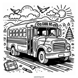 Easy School Bus Coloring Page For Kids
