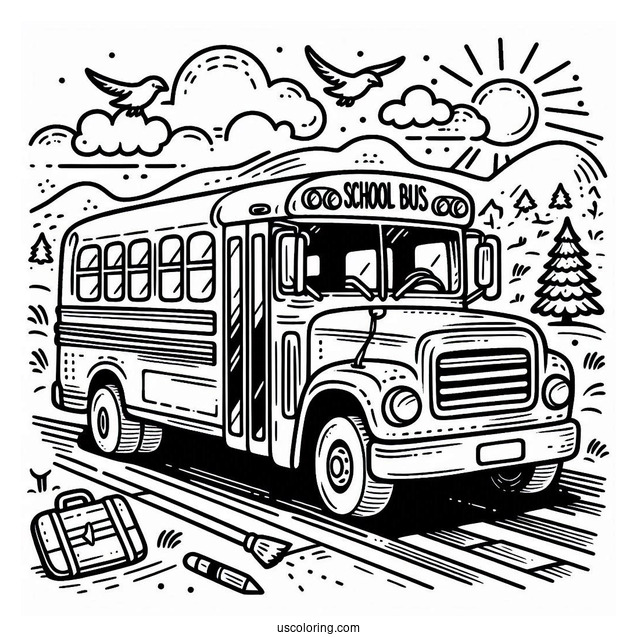 Easy School Bus Coloring Page For Kids