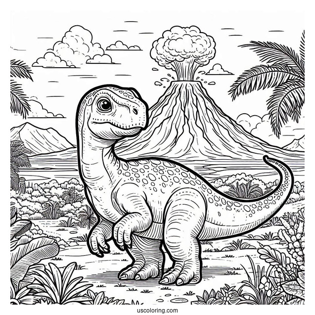 Parasaurolophus Dinosaur With Volcano In The Background