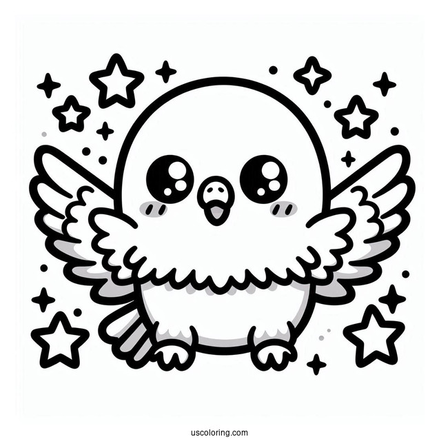 Cute Kawaii Bald Eagle With Stars Coloring In