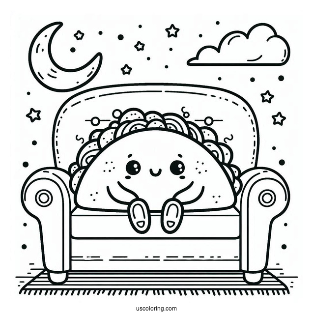 Taco Sitting On A Couch Coloring Sheet For Kids