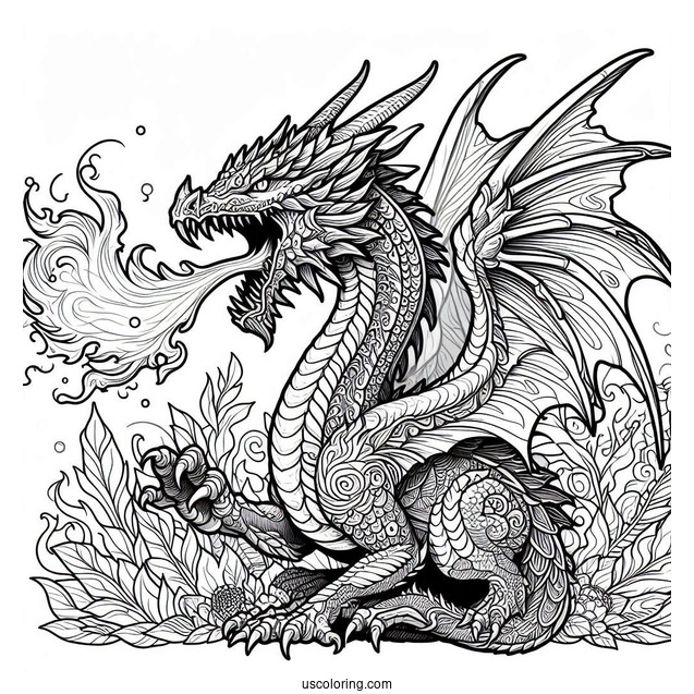 Fierce Looking Dragon Breathing Fire To Color