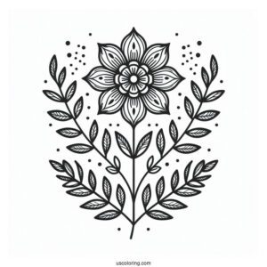 Flower Mandala Coloring Page With Stem And Leaves