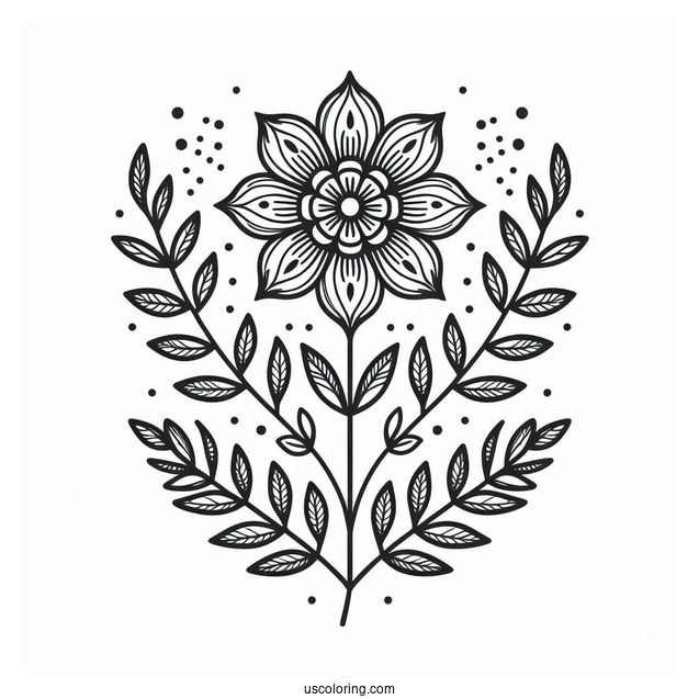Flower Mandala Coloring Page With Stem And Leaves