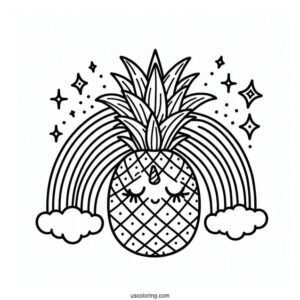 Adorable Pineapple Coloring Page Unicorn With Rainbow For Kids