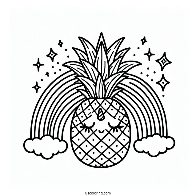 Adorable Pineapple Coloring Page Unicorn With Rainbow For Kids